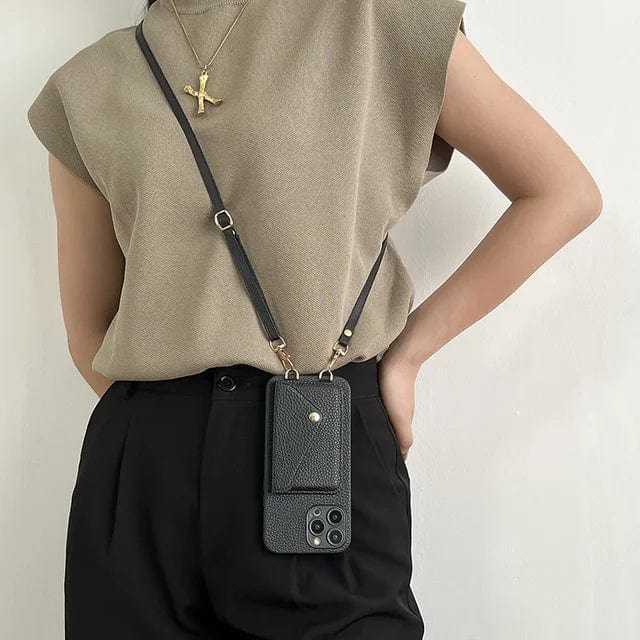 Telefoonhoes met Schouderband – Luxe PU-Leren Crossbody Hoesje met Pasjeshouder & Verstelbare Riem