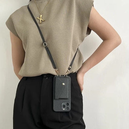 Telefoonhoes met Schouderband – Luxe PU-Leren Crossbody Hoesje met Pasjeshouder & Verstelbare Riem
