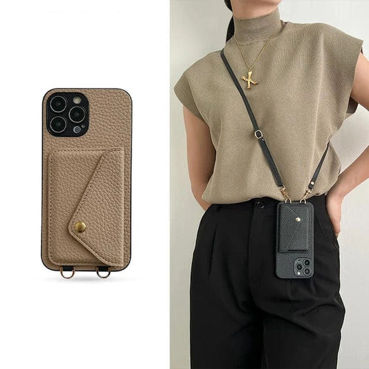 Telefoonhoes met Schouderband – Luxe PU-Leren Crossbody Hoesje met Pasjeshouder & Verstelbare Riem