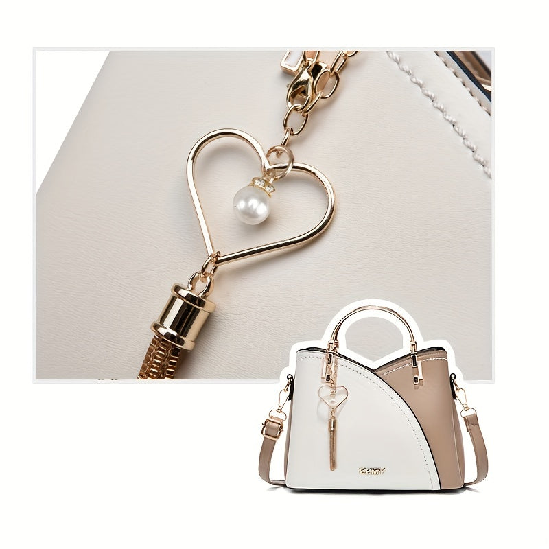 Dames handtas – kleurblok design, kwast details, ruim, stijlvol