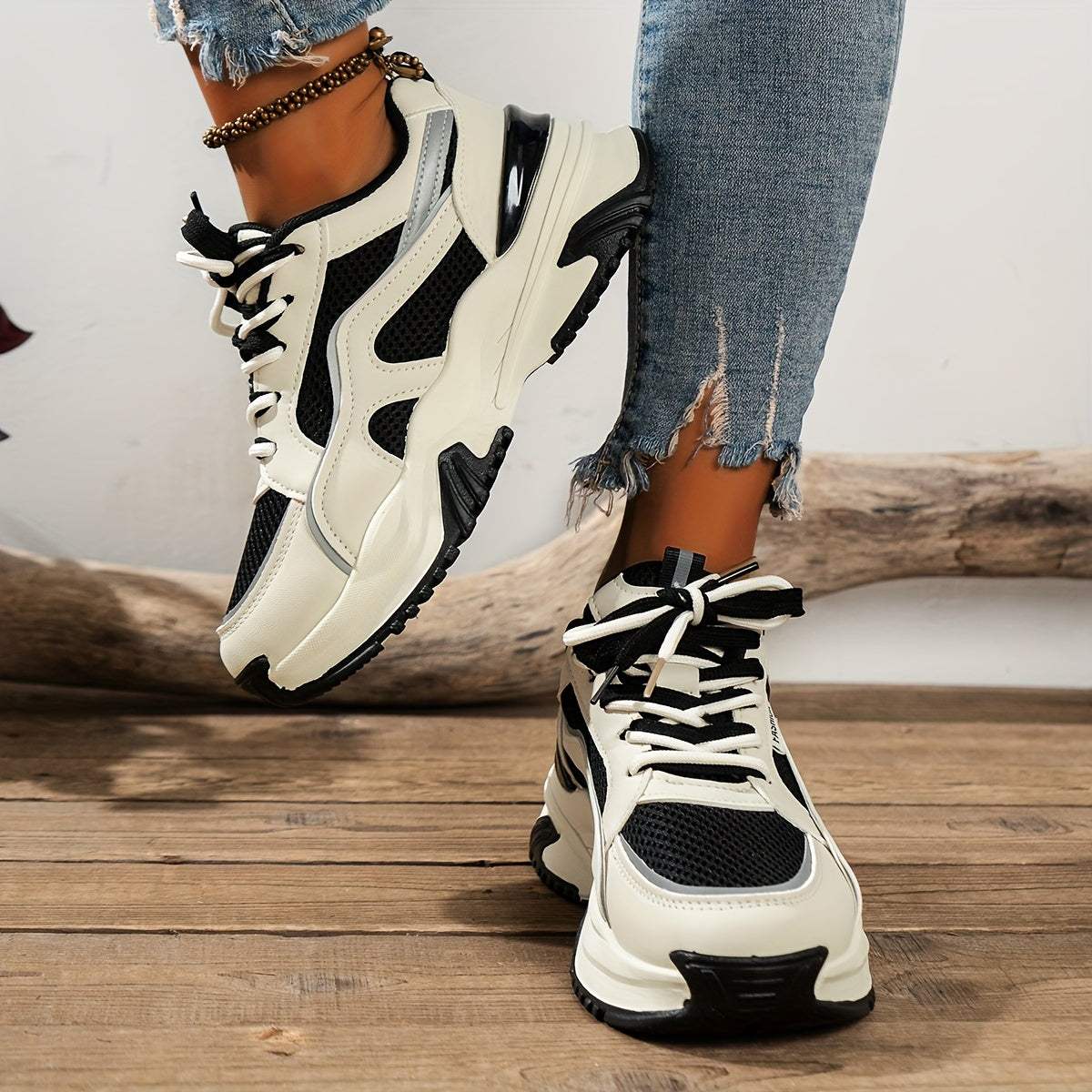 Dames sneakers – dikke zool, kleurrijk design, comfortabel, dagelijks