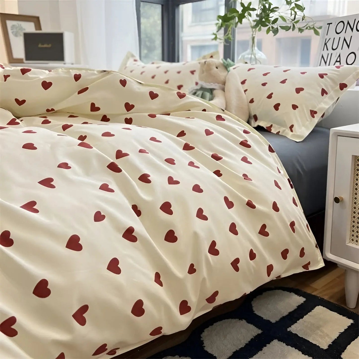 Romantisch Katoenen Dekbedovertrek met Hartjesprint - LoveLuxe™