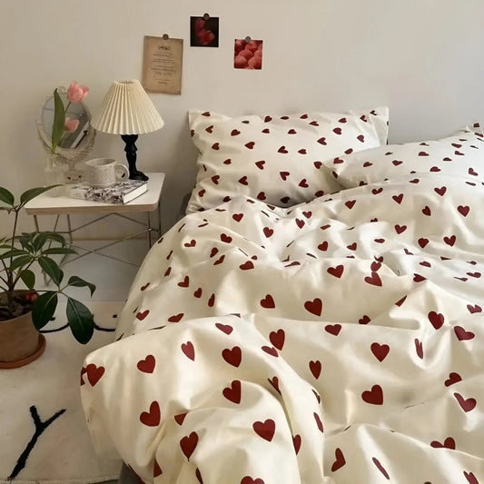 Romantisch Katoenen Dekbedovertrek met Hartjesprint - LoveLuxe™