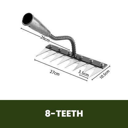 Tuinhark met Verwisselbare Kop – Carbonstalen Rake voor Onkruid, Bladeren & Grondbewerking | 5-8 Tanden, Compact & Roestvrij