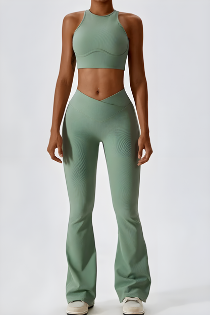 Dames set – flare legging en high-neck top, stretch en comfortabel