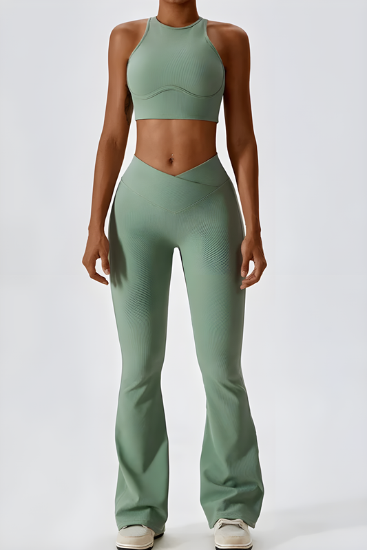 Dames set – flare legging en high-neck top, stretch en comfortabel