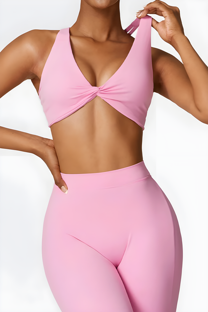 Dames set – flare legging en twist crop top, zacht en rekbaar