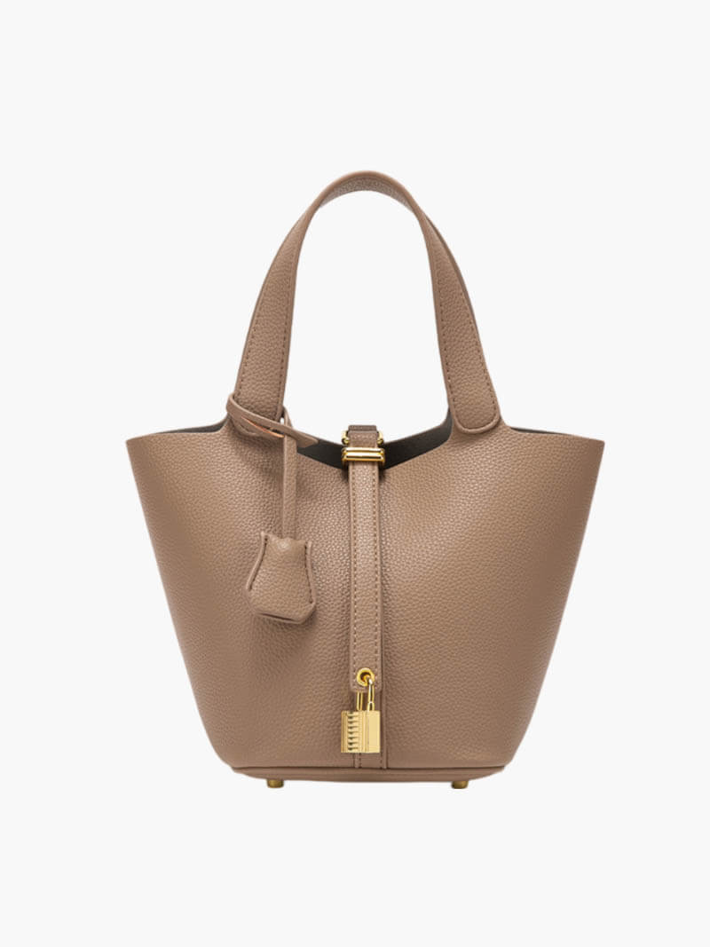 Vegan Leren Handtas – Tijdloze Bucket Bag met Gouden Accenten & Luxe Afwerking