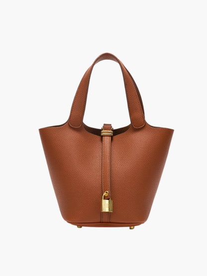 Vegan Leren Handtas – Tijdloze Bucket Bag met Gouden Accenten & Luxe Afwerking