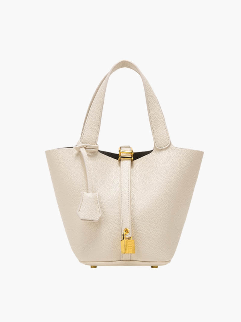 Vegan Leren Handtas – Tijdloze Bucket Bag met Gouden Accenten & Luxe Afwerking