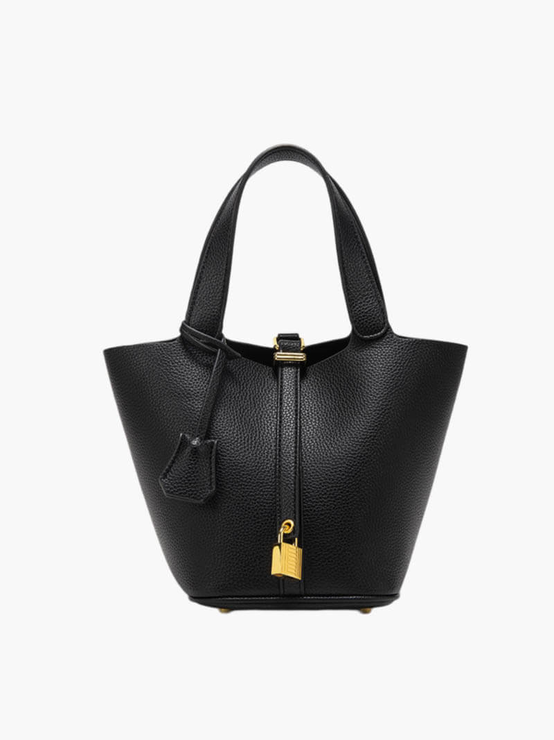Vegan Leren Handtas – Tijdloze Bucket Bag met Gouden Accenten & Luxe Afwerking