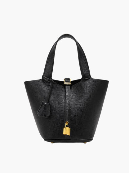 Vegan Leren Handtas – Tijdloze Bucket Bag met Gouden Accenten & Luxe Afwerking