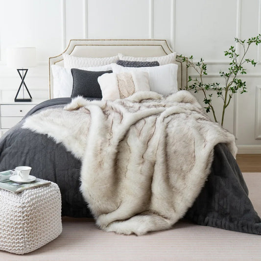 Luxueuze Imitatiebont Deken – Zachte Faux Vossenbont Plaid voor Bed of Bank