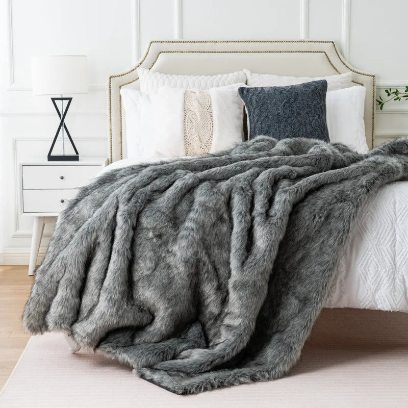 Luxueuze Imitatiebont Deken – Zachte Faux Vossenbont Plaid voor Bed of Bank