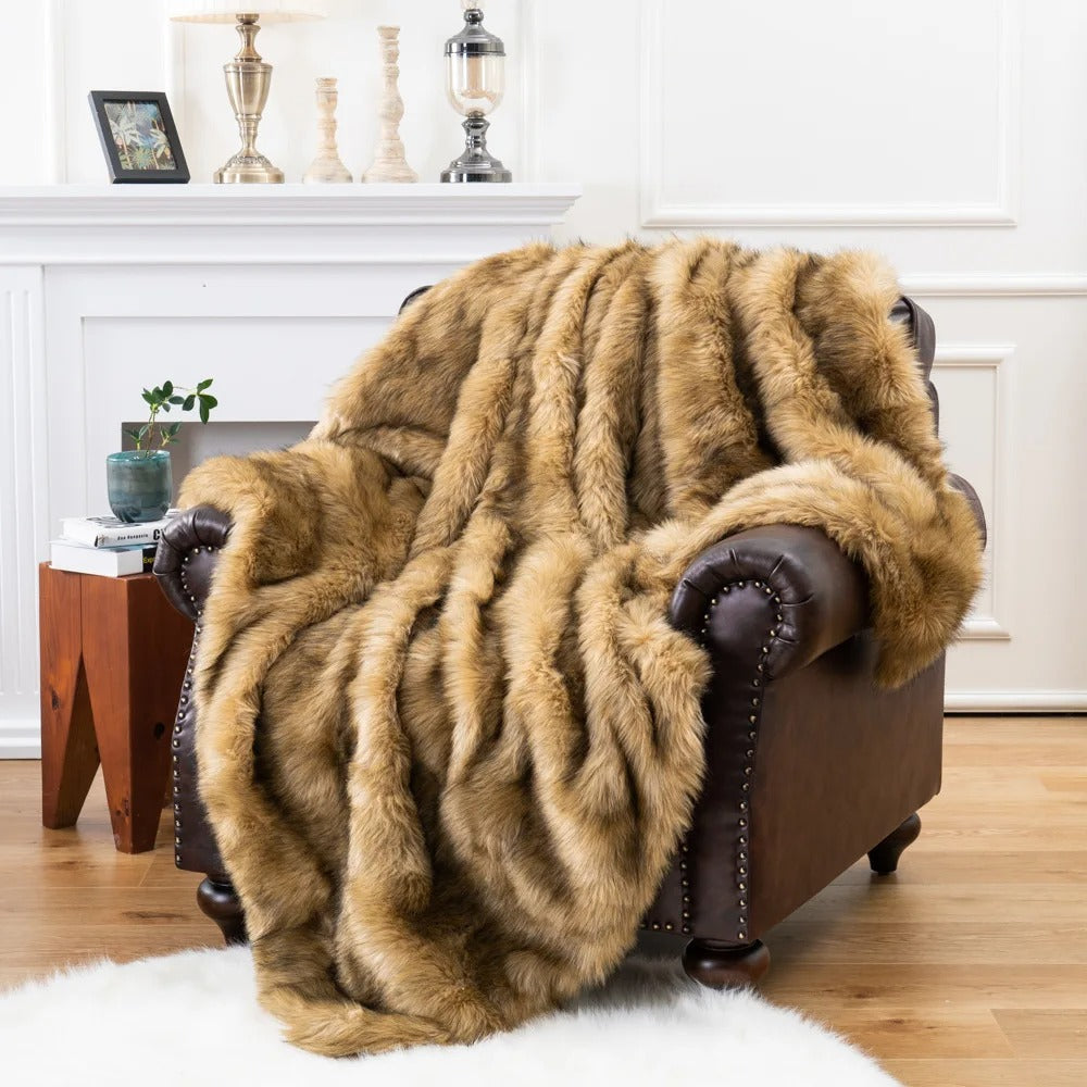 Luxueuze Imitatiebont Deken – Zachte Faux Vossenbont Plaid voor Bed of Bank