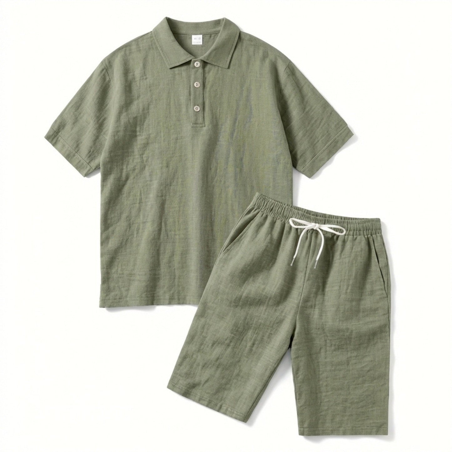 Heren poloshirt met korte mouwen en korte broekset – effen kleur, casual stijl
