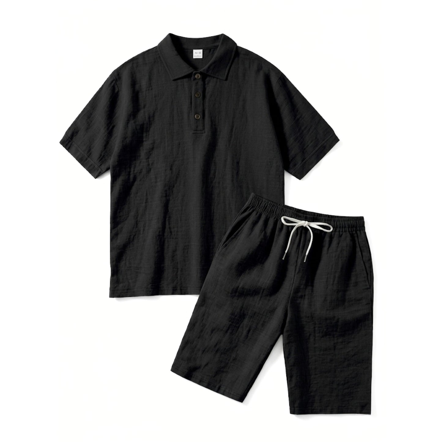 Heren poloshirt met korte mouwen en korte broekset – effen kleur, casual stijl