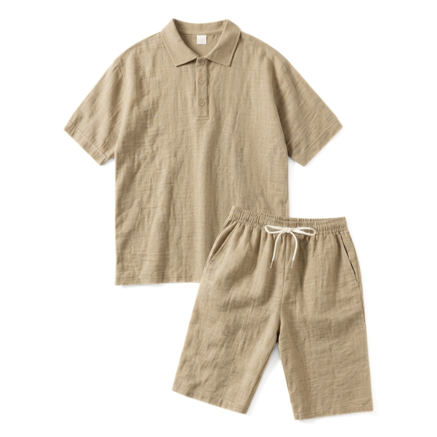 Heren poloshirt met korte mouwen en korte broekset – effen kleur, casual stijl