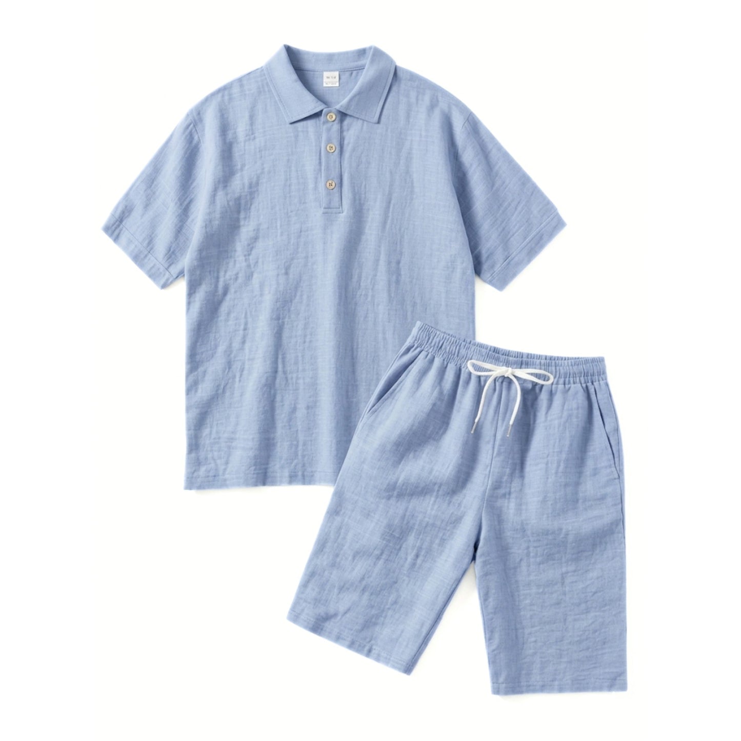 Heren poloshirt met korte mouwen en korte broekset – effen kleur, casual stijl