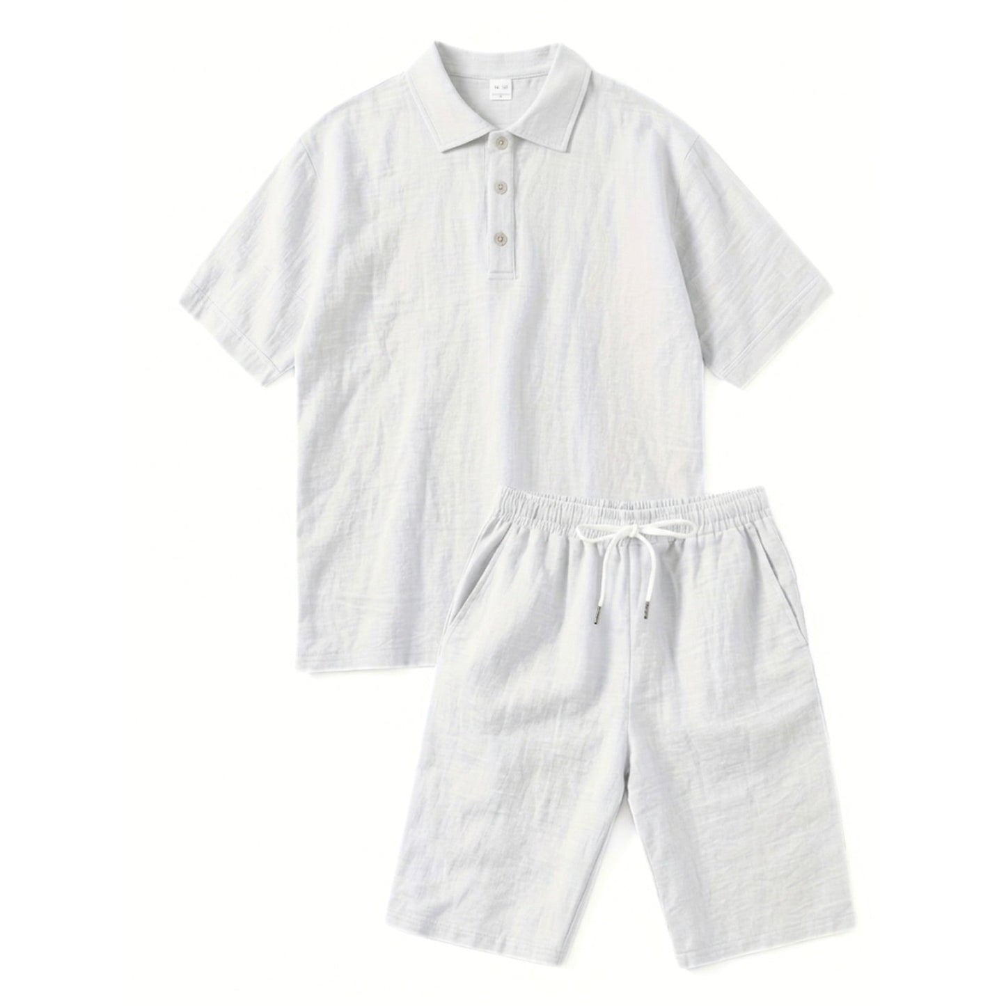 Heren poloshirt met korte mouwen en korte broekset – effen kleur, casual stijl