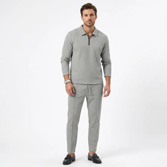 Heren Wafeltextuur Top met Ritskraag en Joggerbroek Set