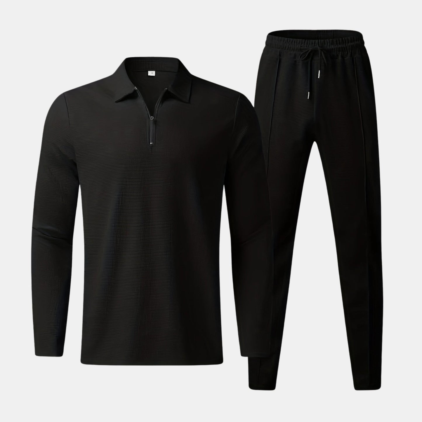 Heren Wafeltextuur Top met Ritskraag en Joggerbroek Set