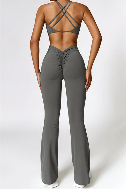 Dames set – flare legging en twist crop top, stretch en comfortabel