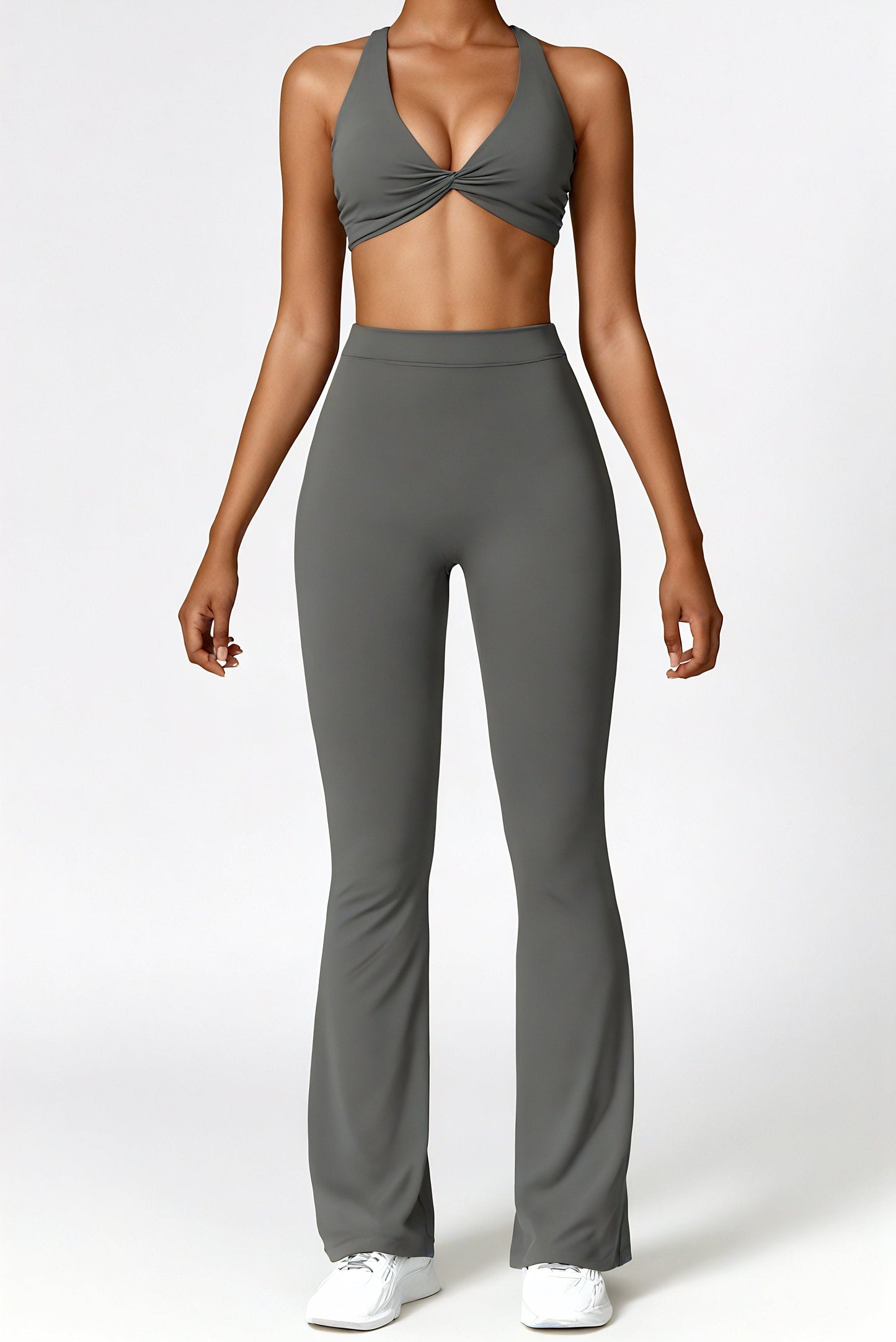 Dames set – flare legging en twist crop top, stretch en comfortabel