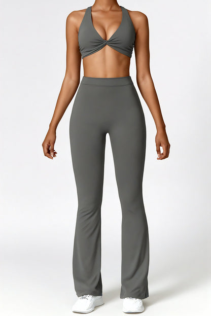 Dames set – flare legging en twist crop top, stretch en comfortabel