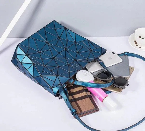 Dames tote bag – katoen, geometrisch patroon, blauw, ruim en praktisch