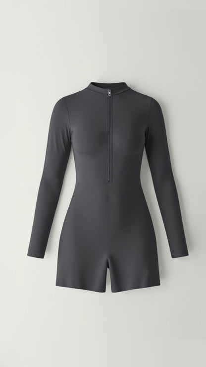 Naadloze bodysuit met lange mouwen tot halverwege de dij
