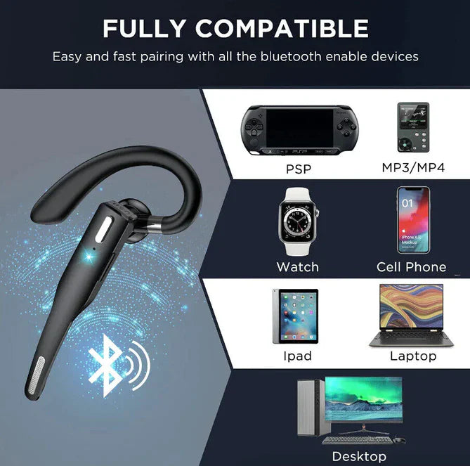 Bluetooth 5.1 Headset met Dual Microfoon & Noise Cancelling – Draadloos Oortje met Lange Accuduur voor Handsfree Bellen | Zwart