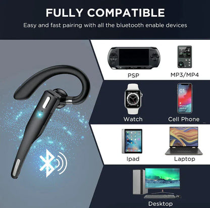 Bluetooth 5.1 Headset met Dual Microfoon & Noise Cancelling – Draadloos Oortje met Lange Accuduur voor Handsfree Bellen | Zwart