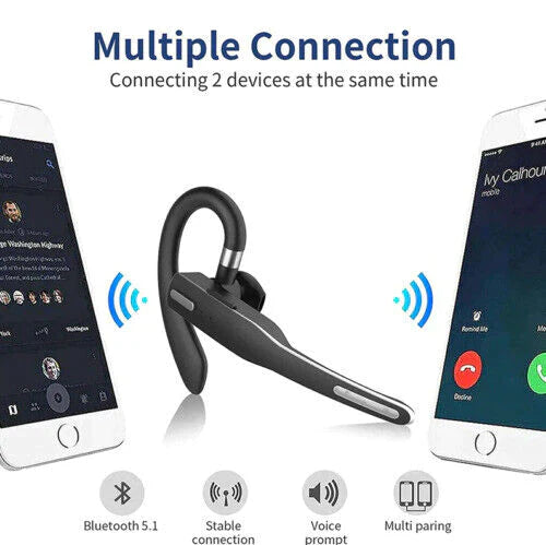 Bluetooth 5.1 Headset met Dual Microfoon & Noise Cancelling – Draadloos Oortje met Lange Accuduur voor Handsfree Bellen | Zwart
