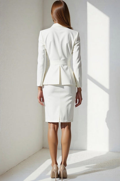 Dames rokpak – blazer met dubbele knoop, pencil rok, zakelijk